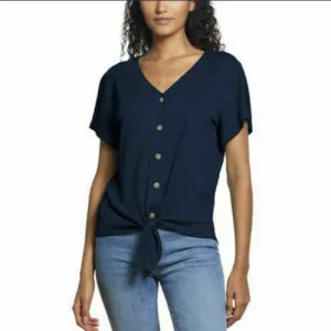 Weatherproof Vintage Woman's Tie Front Blouse, Navy