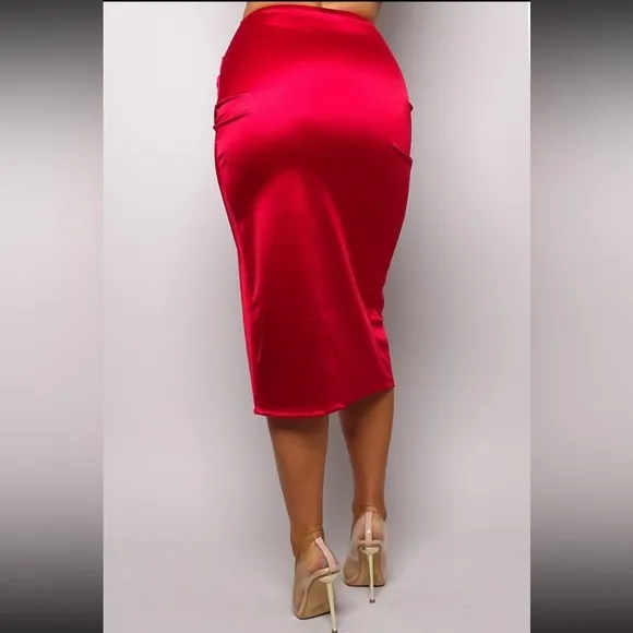 WOMEN’S ASYMMETRICAL SILKY SKIRT RUBY
