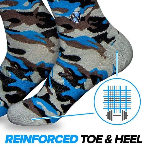 Woven Socks | Crew | Aqua Blackout Military Camo